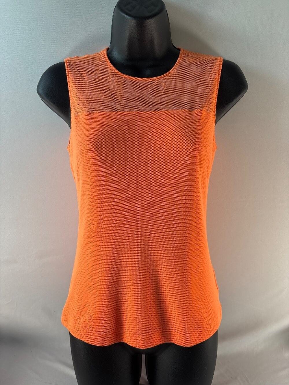 Akris Punto Orange Mesh Sleeveless Top Blouse US 6 Minimalist Chic Quiet Luxury